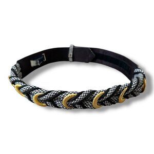 Vintage 80s Ginnie Johansen Designs Black & White Houndstooth Braided Belt USA